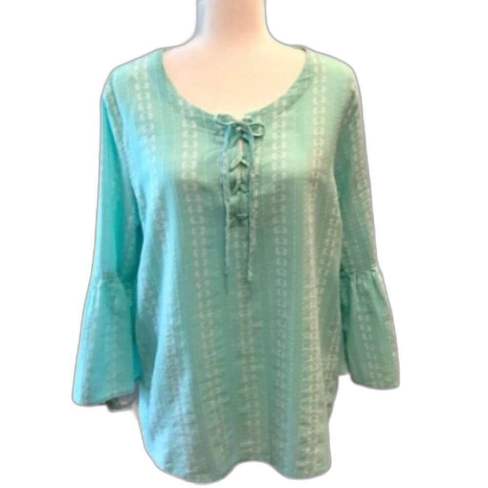 St. John’s Bay Mint Green 100% Cotton Boho Peasant Top Sz L
